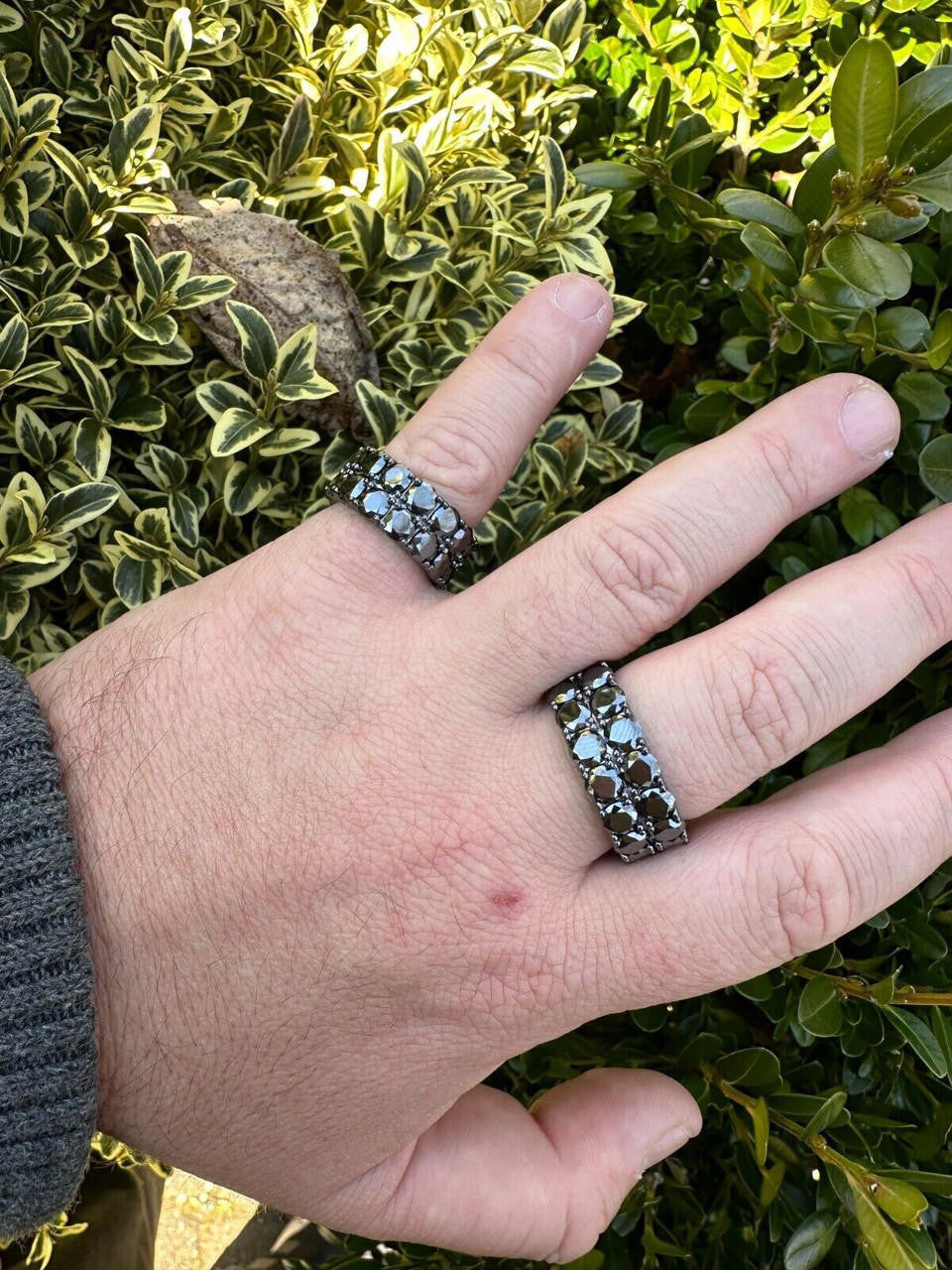 HarlemBling Black Moissanite Ring Real 925 Silver Oxidized Rhodium Hip Hop Iced Tennis Band