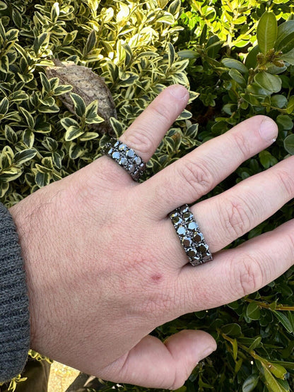 HarlemBling Black Moissanite Ring Real 925 Silver Oxidized Rhodium Hip Hop Iced Tennis Band