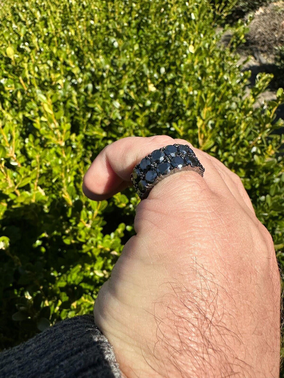 HarlemBling Black Moissanite Ring Real 925 Silver Oxidized Rhodium Hip Hop Iced Tennis Band