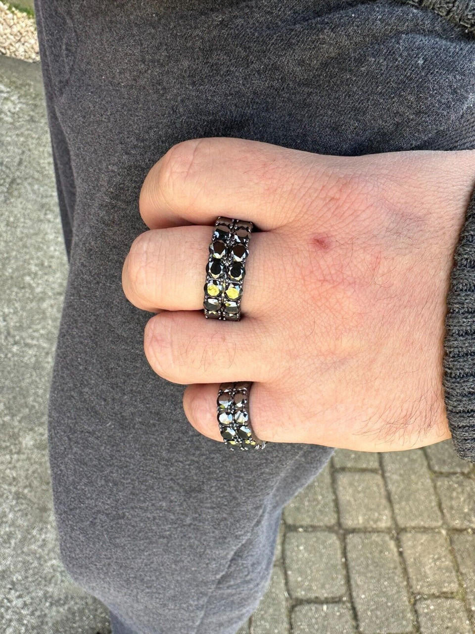 HarlemBling Black Moissanite Ring Real 925 Silver Oxidized Rhodium Hip Hop Iced Tennis Band