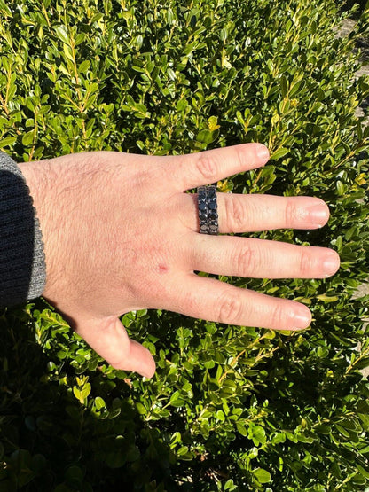 HarlemBling Black Moissanite Ring Real 925 Silver Oxidized Rhodium Hip Hop Iced Tennis Band