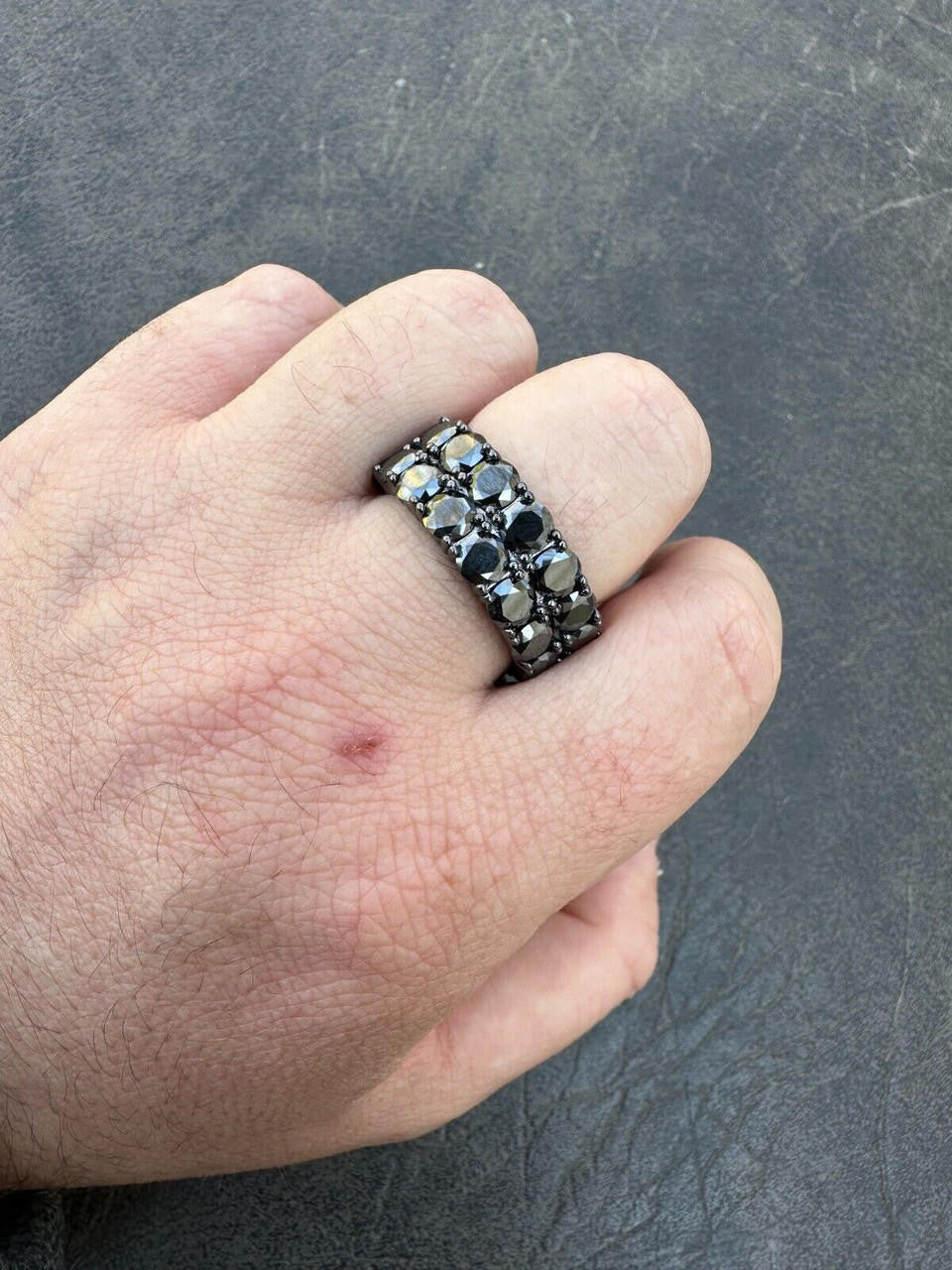 HarlemBling Black Moissanite Ring Real 925 Silver Oxidized Rhodium Hip Hop Iced Tennis Band