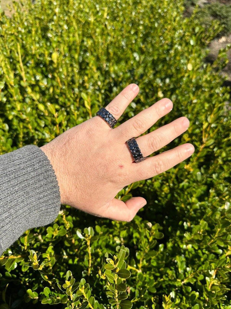 HarlemBling Black Moissanite Ring Real 925 Silver Oxidized Rhodium Hip Hop Iced Tennis Band