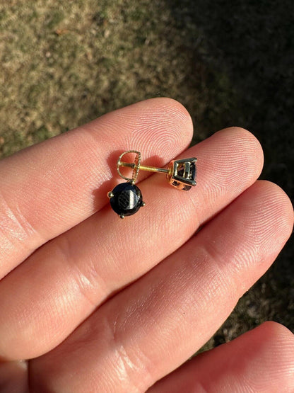 HarlemBling Black Moissanite Screwback Stud Earrings 14k Gold 925 Silver 3-8mm Passes Tester