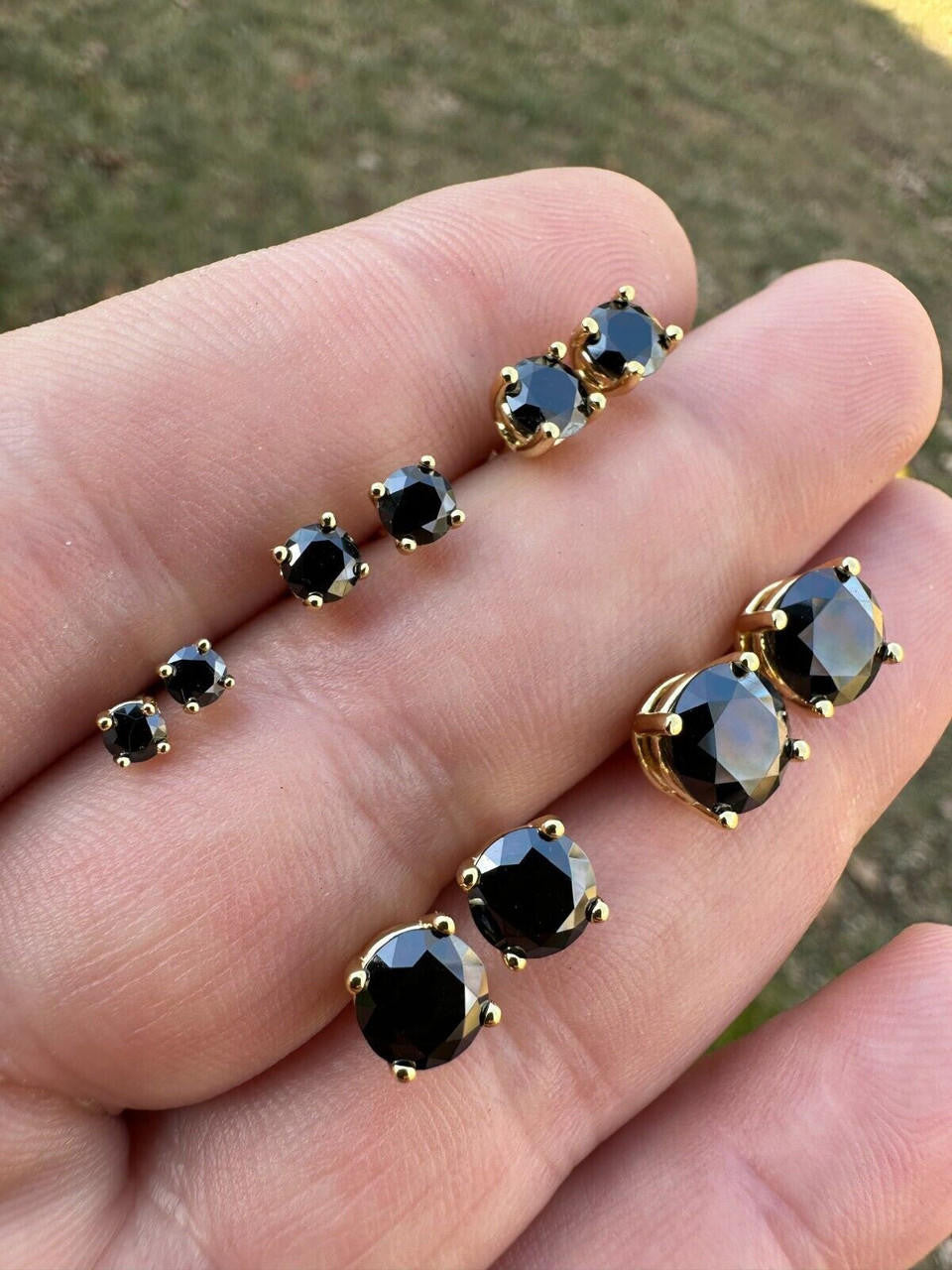 HarlemBling Black Moissanite Screwback Stud Earrings 14k Gold 925 Silver 3-8mm Passes Tester