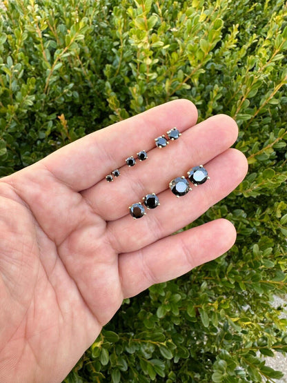 HarlemBling Black Moissanite Screwback Stud Earrings 14k Gold 925 Silver 3-8mm Passes Tester