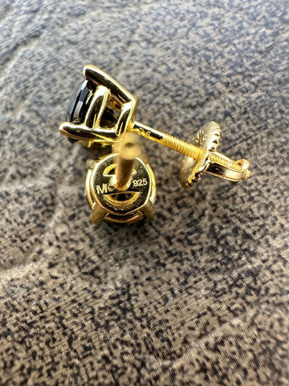 HarlemBling Black Moissanite Screwback Stud Earrings 14k Gold 925 Silver 3-8mm Passes Tester