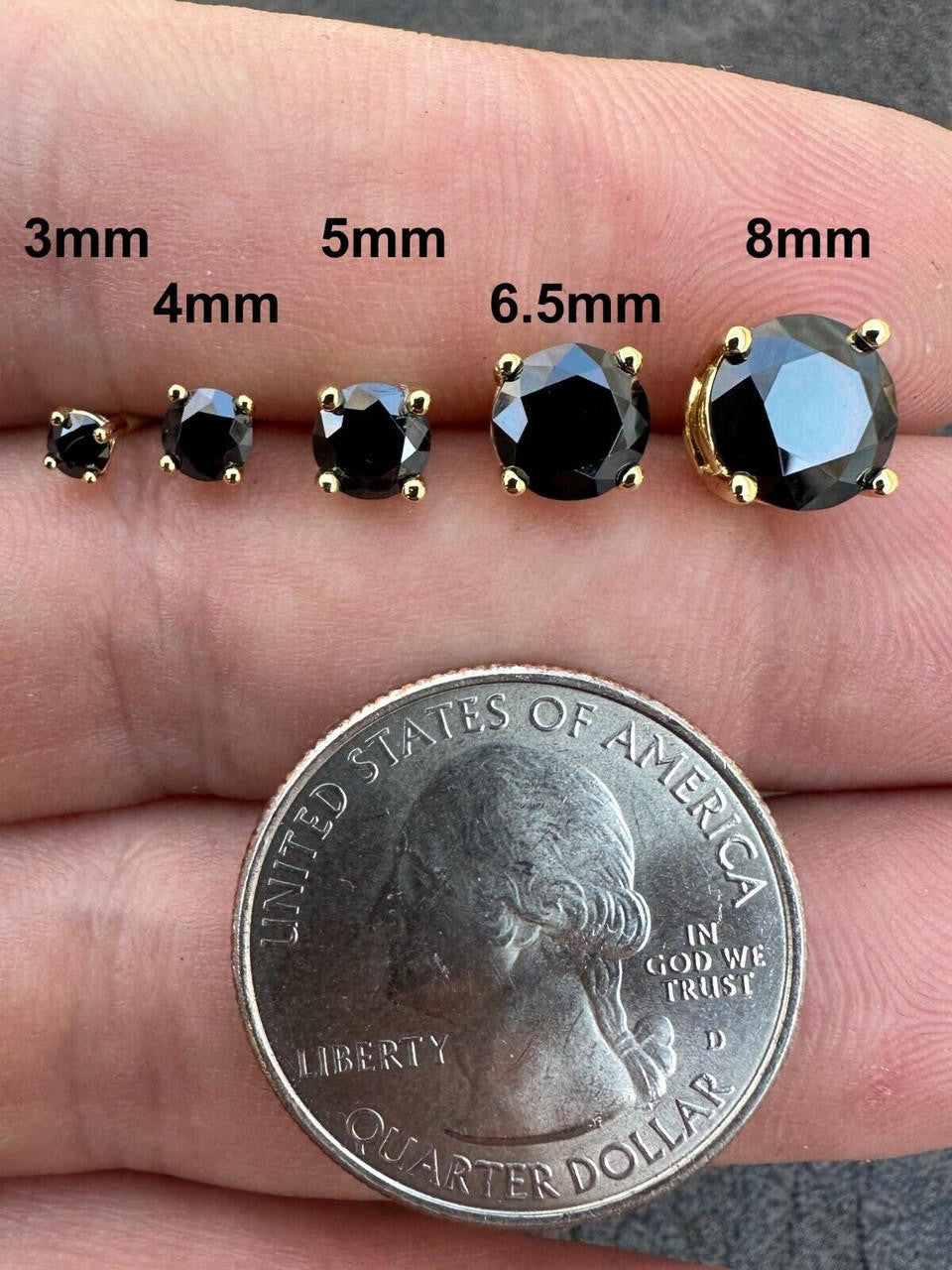 HarlemBling Black Moissanite Screwback Stud Earrings 14k Gold 925 Silver 3-8mm Passes Tester