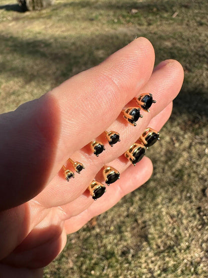 HarlemBling Black Moissanite Screwback Stud Earrings 14k Gold 925 Silver 3-8mm Passes Tester