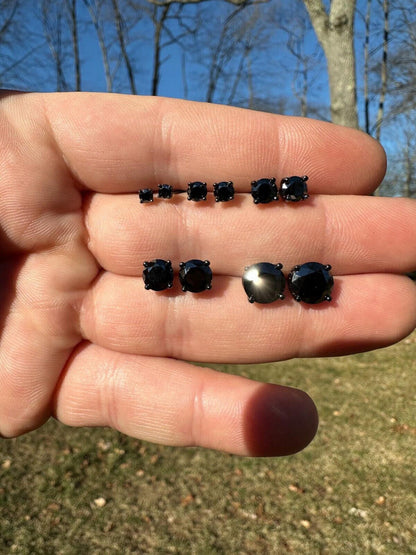 HarlemBling Black Moissanite Screwback Stud Earrings Oxidized Rhodium 925 Silver 3-8mm Pass Diamond Tester