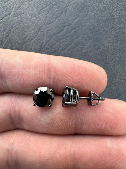 HarlemBling Black Moissanite Screwback Stud Earrings Oxidized Rhodium 925 Silver 3-8mm Pass Diamond Tester