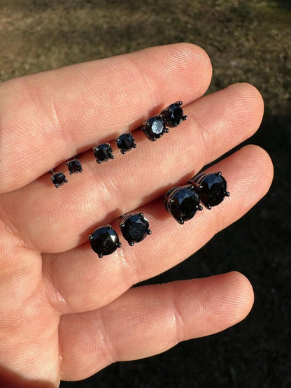 HarlemBling Black Moissanite Screwback Stud Earrings Oxidized Rhodium 925 Silver 3-8mm Pass Diamond Tester