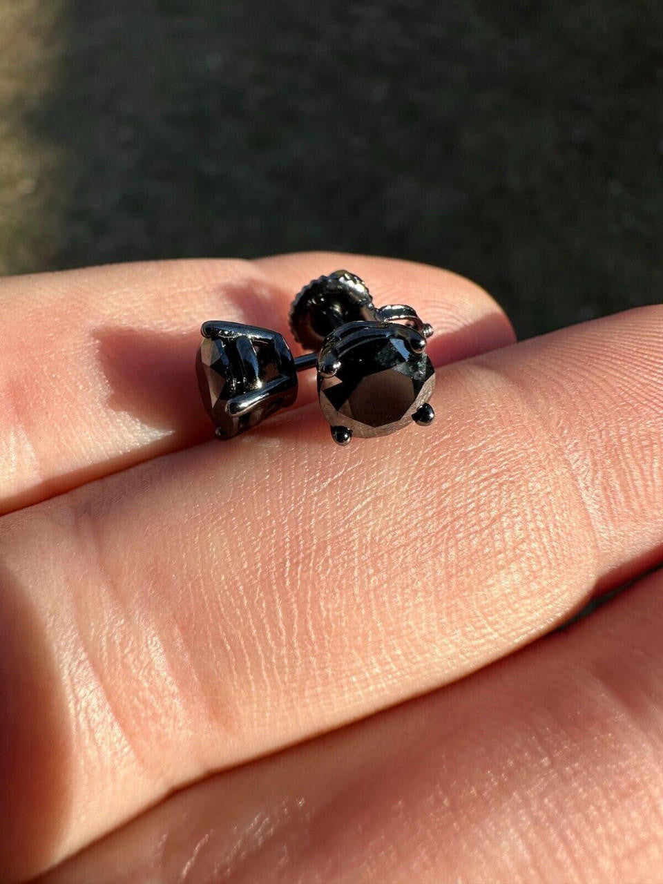 HarlemBling Black Moissanite Screwback Stud Earrings Oxidized Rhodium 925 Silver 3-8mm Pass Diamond Tester