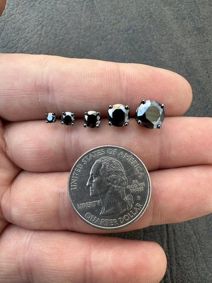 HarlemBling Black Moissanite Screwback Stud Earrings Oxidized Rhodium 925 Silver 3-8mm Pass Diamond Tester