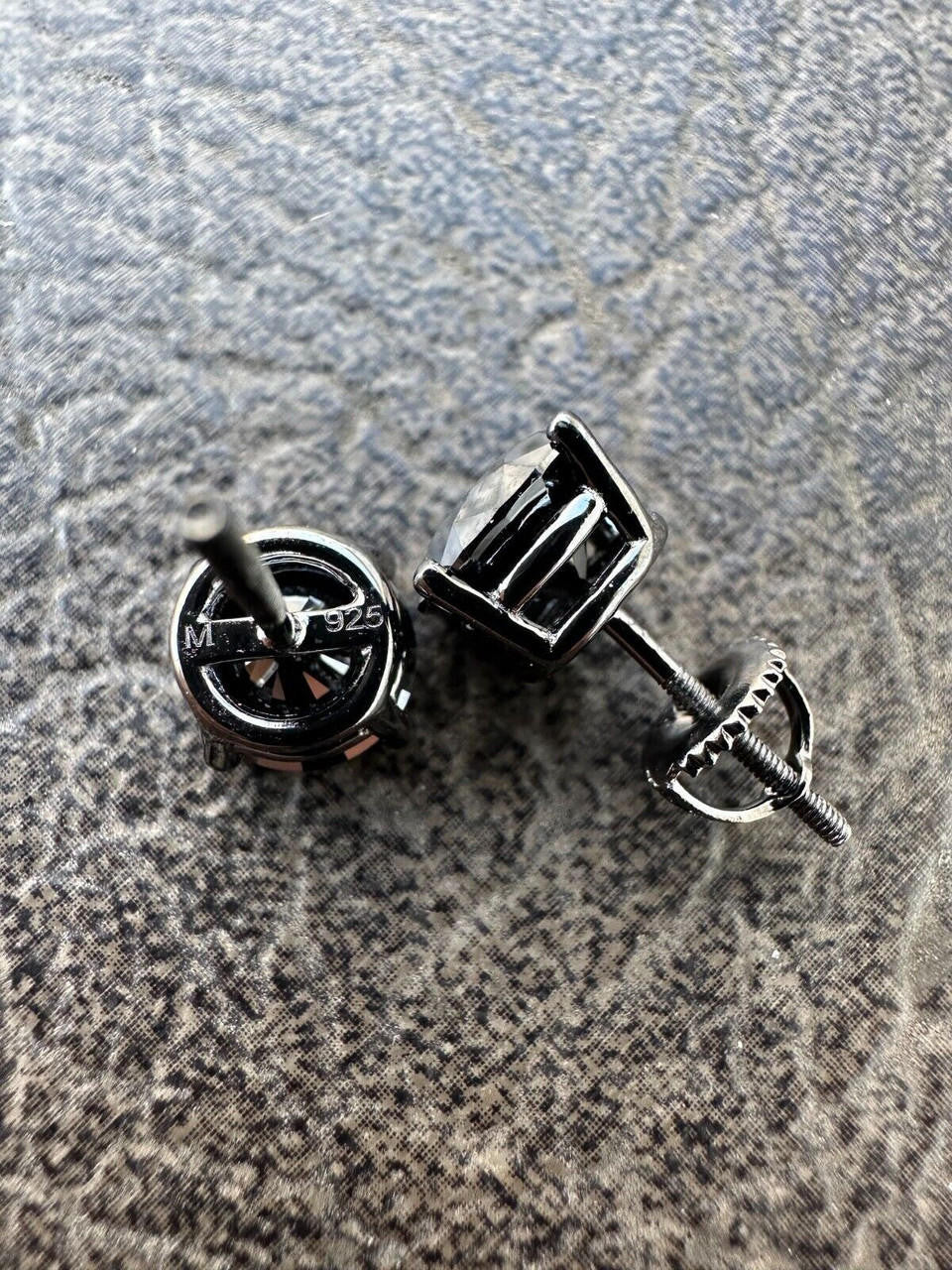 HarlemBling Black Moissanite Screwback Stud Earrings Oxidized Rhodium 925 Silver 3-8mm Pass Diamond Tester