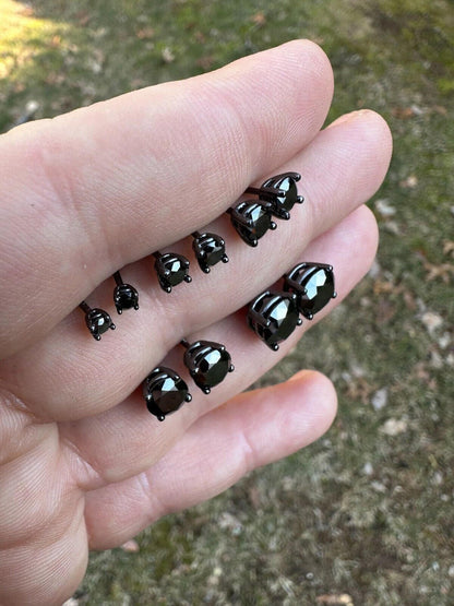 HarlemBling Black Moissanite Screwback Stud Earrings Oxidized Rhodium 925 Silver 3-8mm Pass Diamond Tester