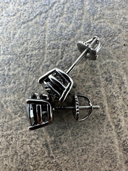 HarlemBling Black Moissanite Screwback Stud Earrings Oxidized Rhodium 925 Silver 3-8mm Pass Diamond Tester