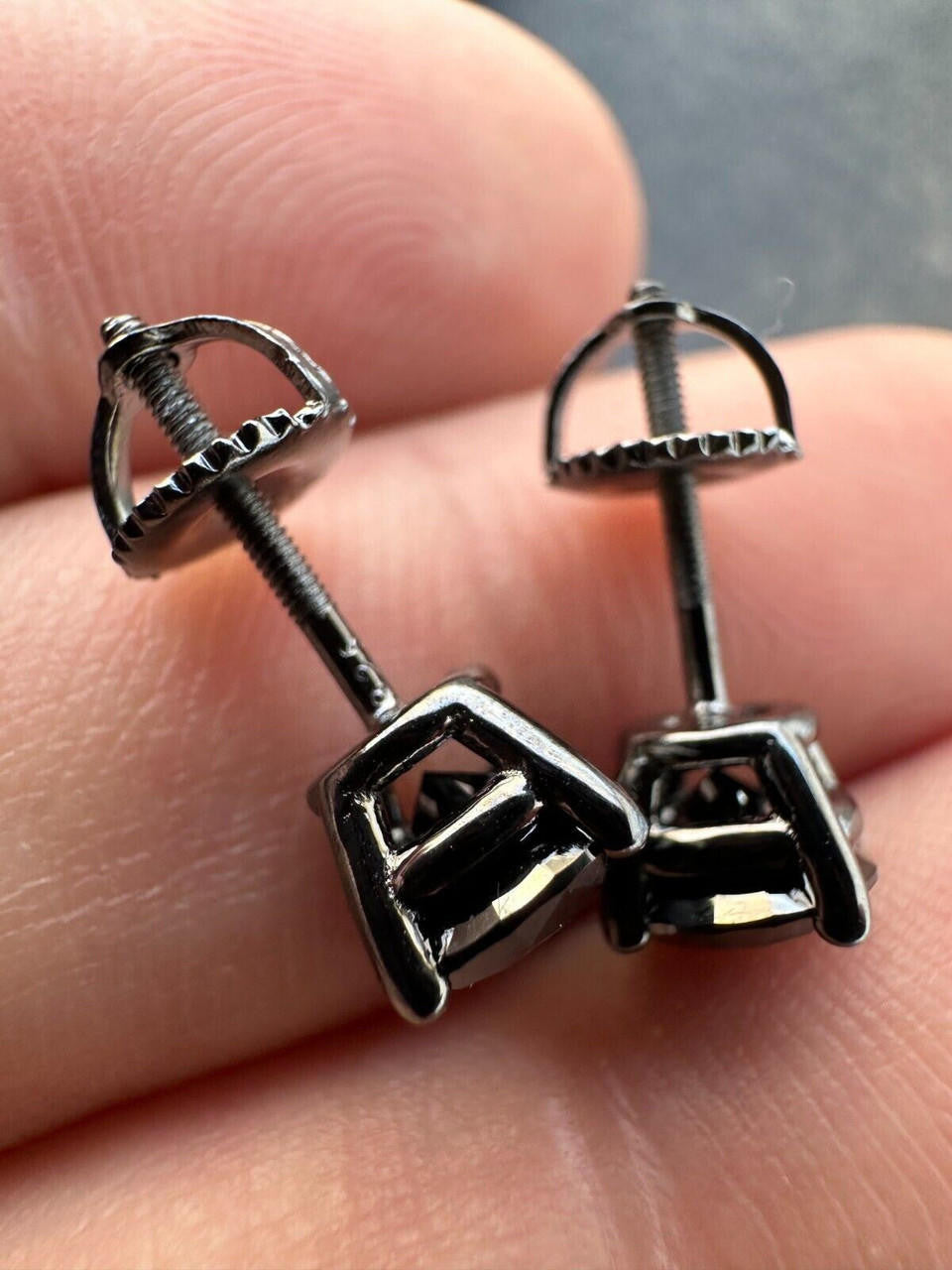 HarlemBling Black Moissanite Screwback Stud Earrings Oxidized Rhodium 925 Silver 3-8mm Pass Diamond Tester