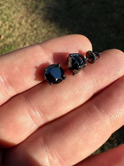 HarlemBling Black Moissanite Screwback Stud Earrings Oxidized Rhodium 925 Silver 3-8mm Pass Diamond Tester