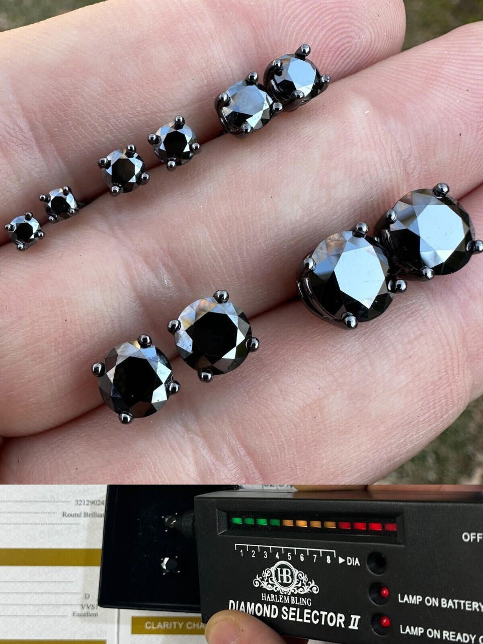 HarlemBling Black Moissanite Screwback Stud Earrings Oxidized Rhodium 925 Silver 3-8mm Pass Diamond Tester