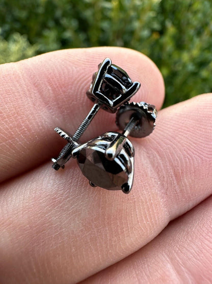 HarlemBling Black Moissanite Screwback Stud Earrings Oxidized Rhodium 925 Silver 3-8mm Pass Diamond Tester