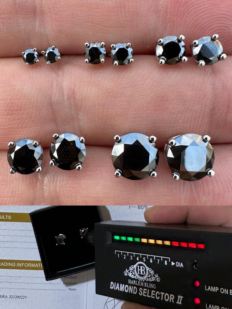 HarlemBling Black Moissanite Screwback Stud Earrings Real 925 Silver 3-8mm Pass Tester