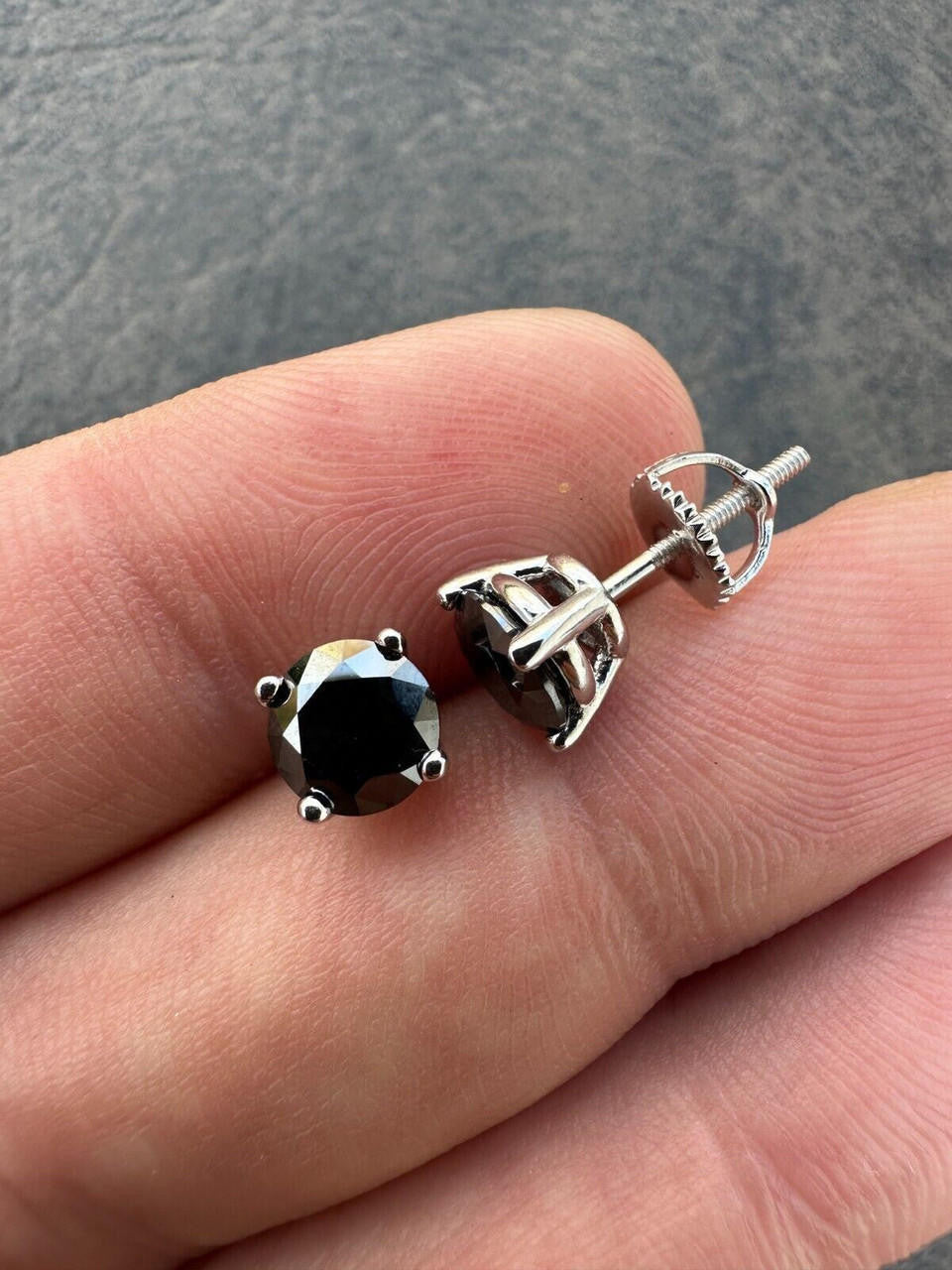 HarlemBling Black Moissanite Screwback Stud Earrings Real 925 Silver 3-8mm Pass Tester