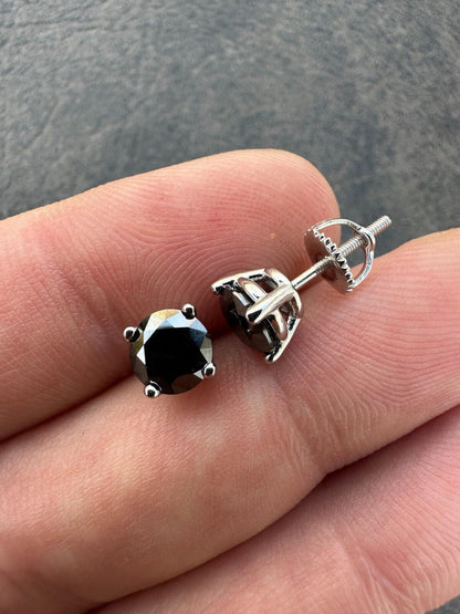HarlemBling Black Moissanite Screwback Stud Earrings Real 925 Silver 3-8mm Pass Tester