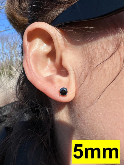 HarlemBling Black Moissanite Screwback Stud Earrings Real 925 Silver 3-8mm Pass Tester
