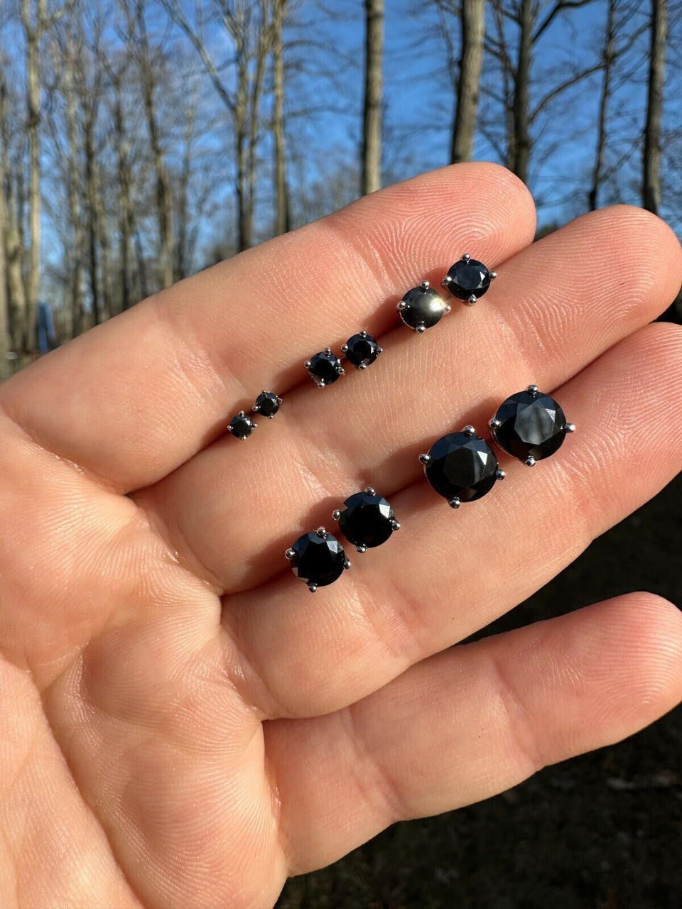 HarlemBling Black Moissanite Screwback Stud Earrings Real 925 Silver 3-8mm Pass Tester