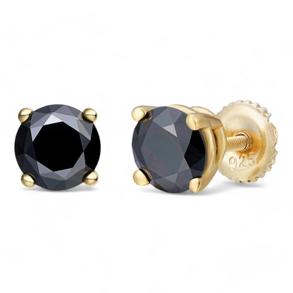 HarlemBling Black MOISSANITE Solitaire Stud Earrings - 14k Gold Vermeil 925 Silver - 3mm-8mm - 0.2-4ct