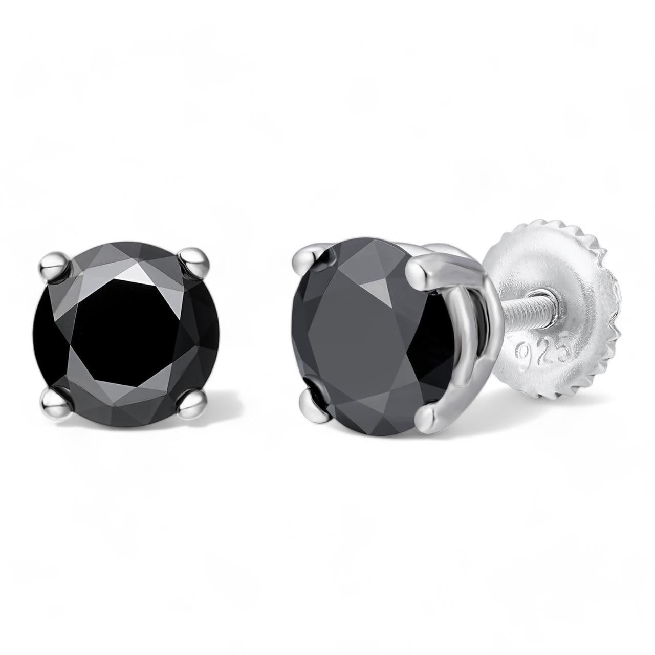 HarlemBling Black MOISSANITE Solitaire Stud Earrings - 925 Silver - 3mm-8mm - 0.2-4ct