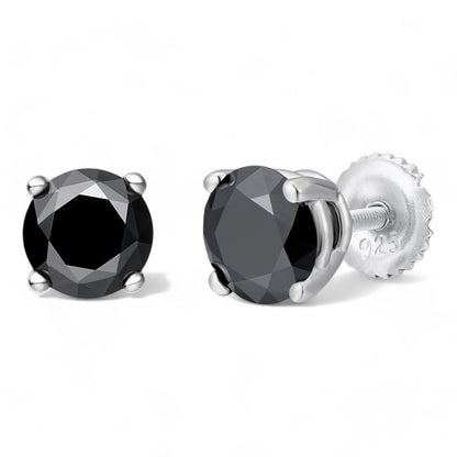 HarlemBling Black MOISSANITE Solitaire Stud Earrings - 925 Silver - 3mm-8mm - 0.2-4ct