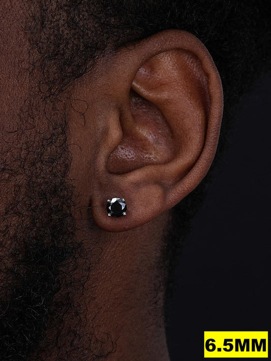 HarlemBling Black MOISSANITE Solitaire Stud Earrings - 925 Silver - 3mm-8mm - 0.2-4ct