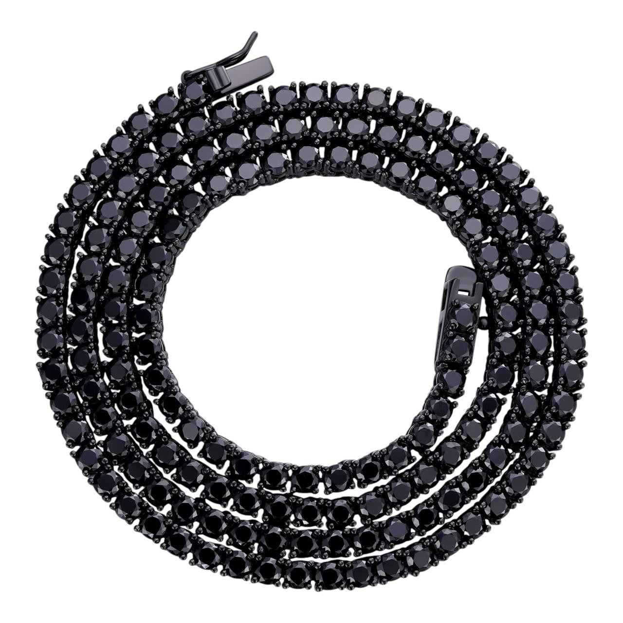 HarlemBling Black MOISSANITE Tennis Chain Necklace Iced Out - Black Rhodium Over 925 Silver - 3mm - 16-28"
