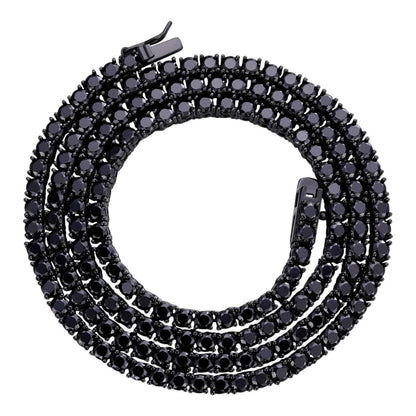 HarlemBling Black MOISSANITE Tennis Chain Necklace Iced Out - Black Rhodium Over 925 Silver - 3mm - 16-28"