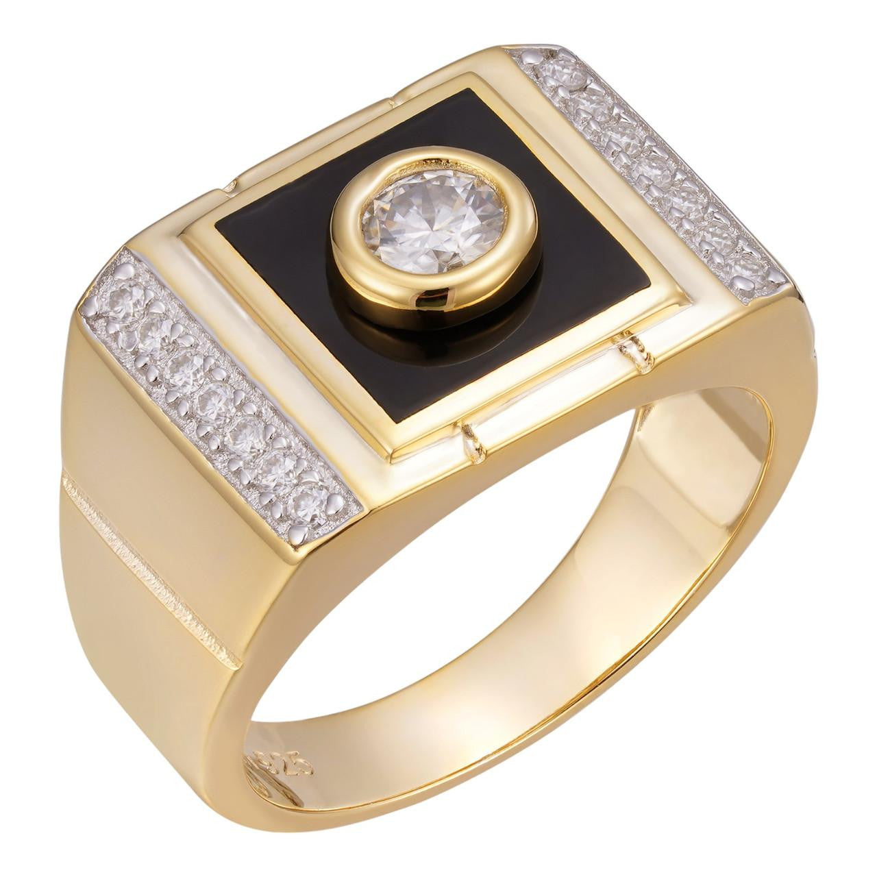 HarlemBling Black Onyx Iced Out Ring - 14k Gold Vermeil 925 Silver - CZ Stones