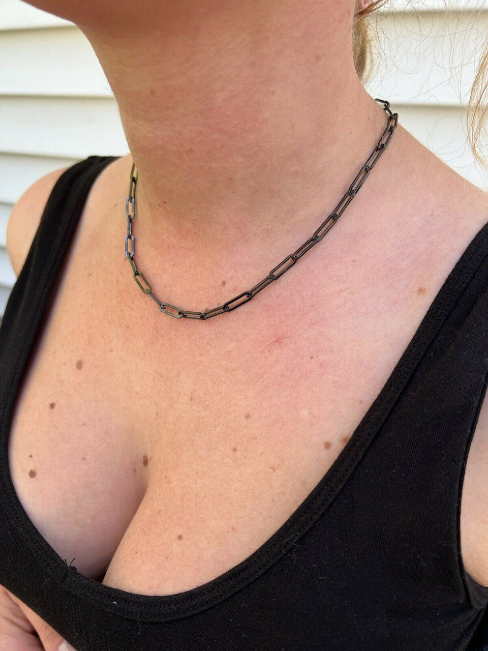 HarlemBling Black Rhodium Oxidized Real 925 Silver Paperclip Rolo Chain 4mm Necklace 14-24