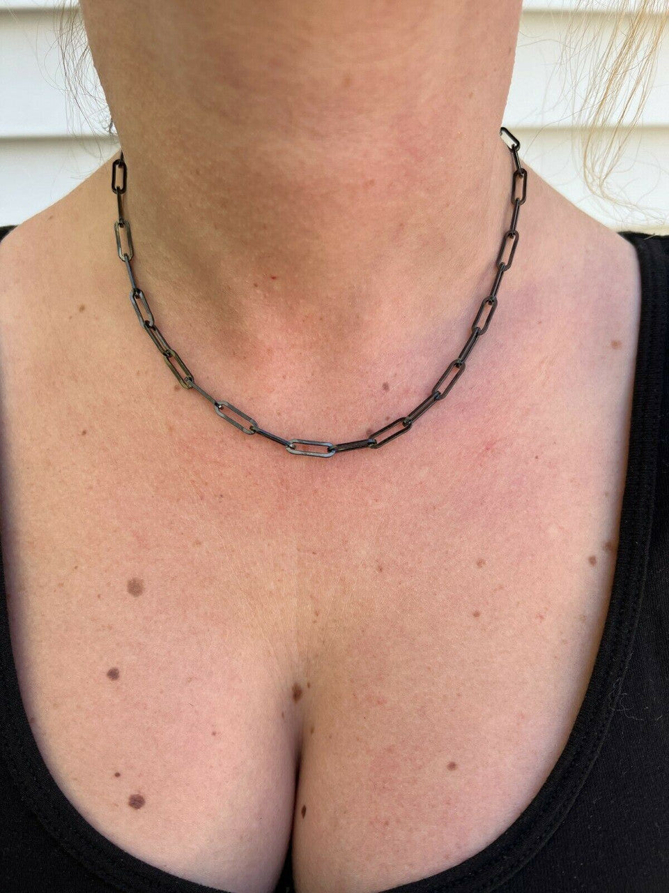 HarlemBling Black Rhodium Oxidized Real 925 Silver Paperclip Rolo Chain 4mm Necklace 14-24