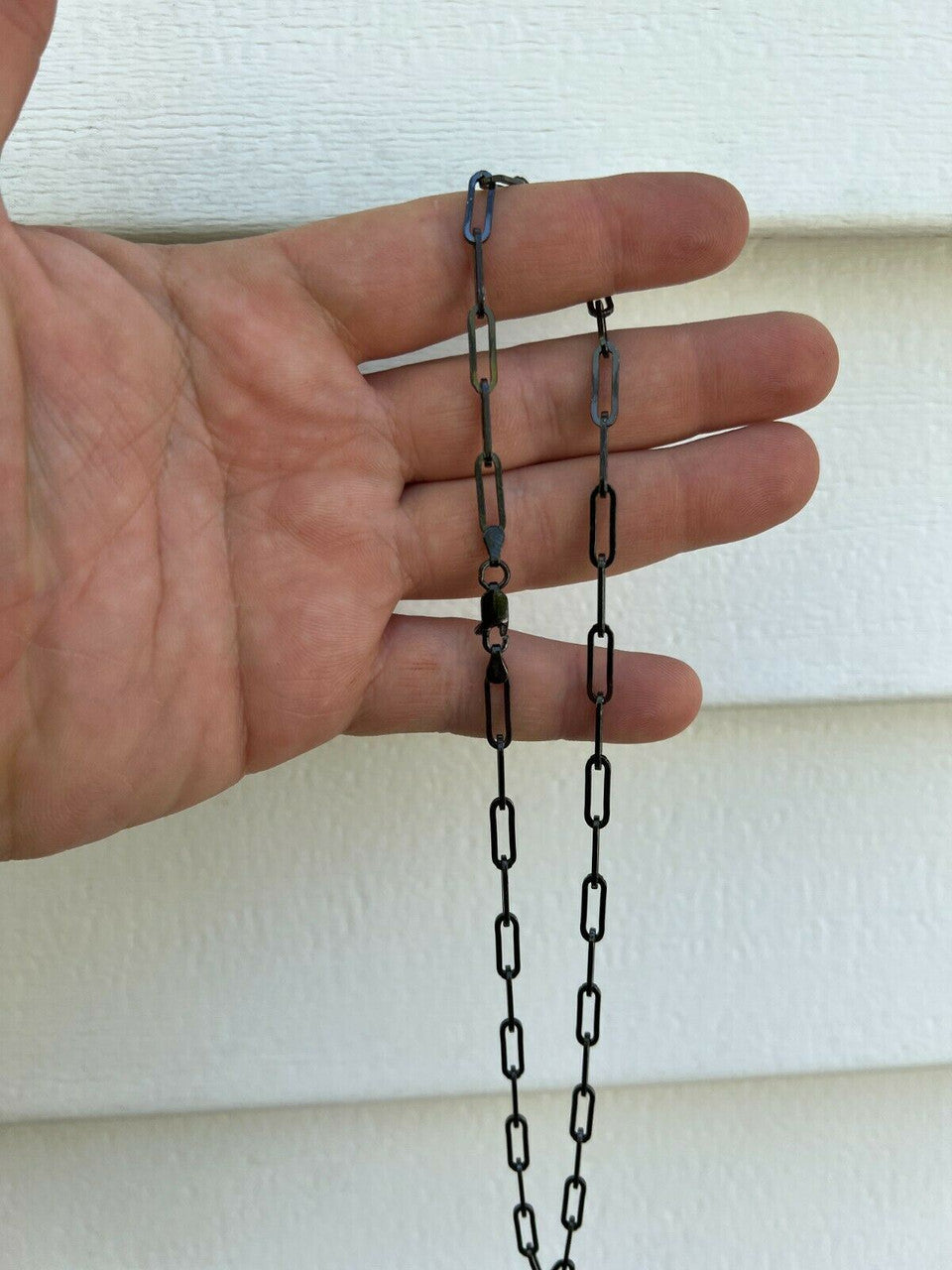 HarlemBling Black Rhodium Oxidized Real 925 Silver Paperclip Rolo Chain 4mm Necklace 14-24