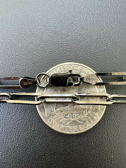 HarlemBling Black Rhodium Oxidized Real 925 Silver Paperclip Rolo Chain 4mm Necklace 14-24