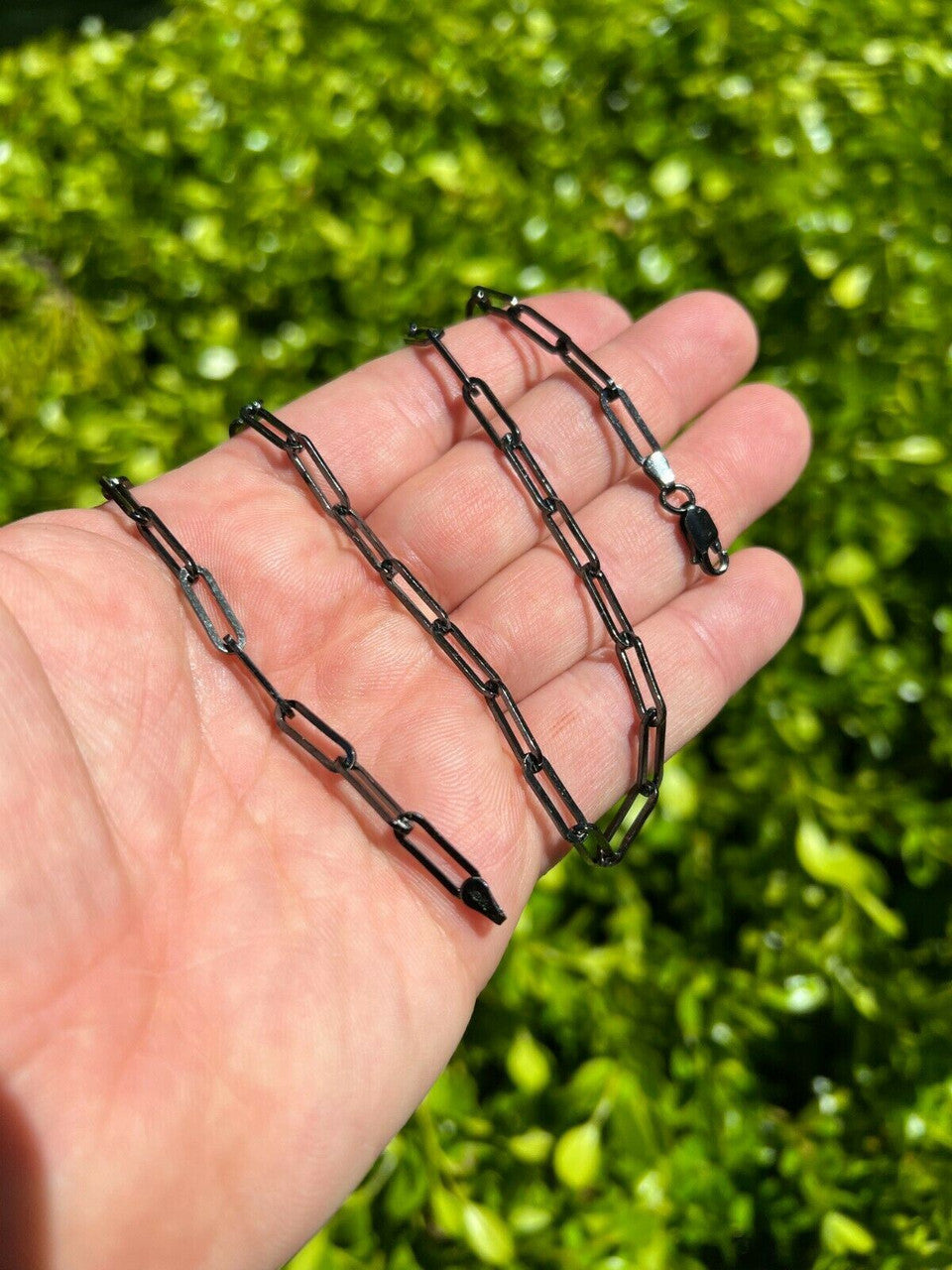 HarlemBling Black Rhodium Oxidized Real 925 Silver Paperclip Rolo Chain 4mm Necklace 14-24