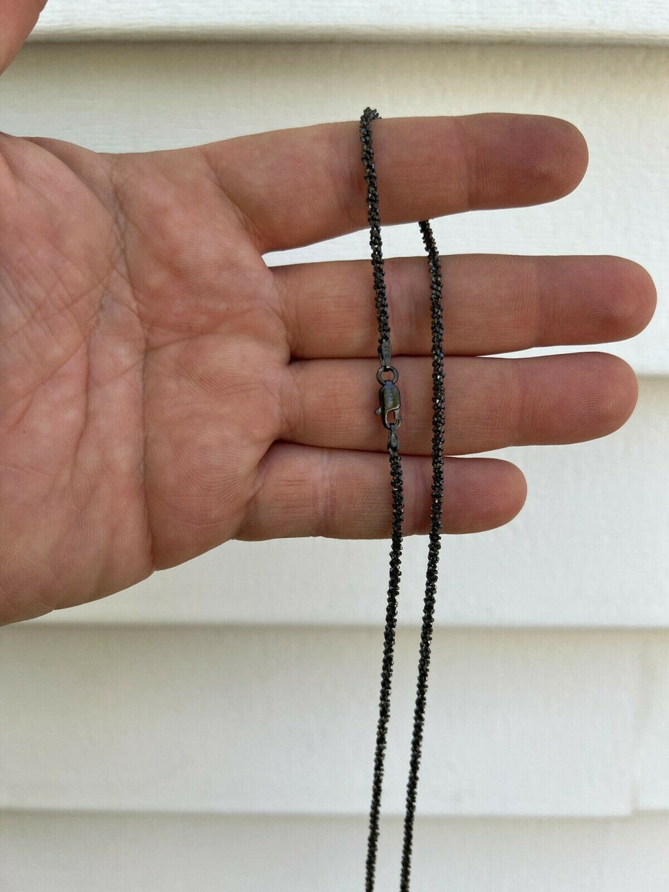 HarlemBling Black Rhodium Real 925 Silver Twisted Rock Sparkle Rope Chain Necklace 14-24