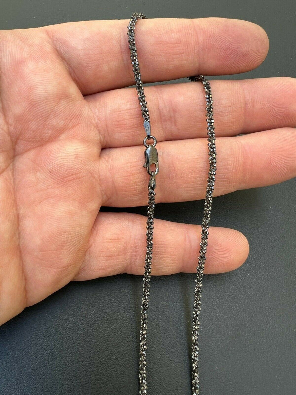 HarlemBling Black Rhodium Real 925 Silver Twisted Rock Sparkle Rope Chain Necklace 14-24