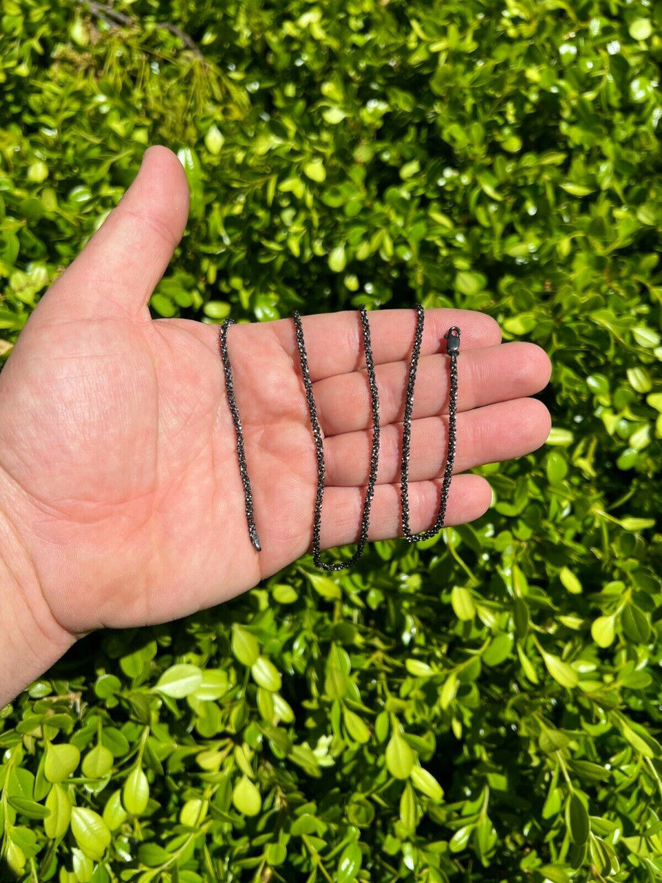 HarlemBling Black Rhodium Real 925 Silver Twisted Rock Sparkle Rope Chain Necklace 14-24