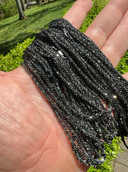 HarlemBling Black Rhodium Real 925 Silver Twisted Rock Sparkle Rope Chain Necklace 14-24