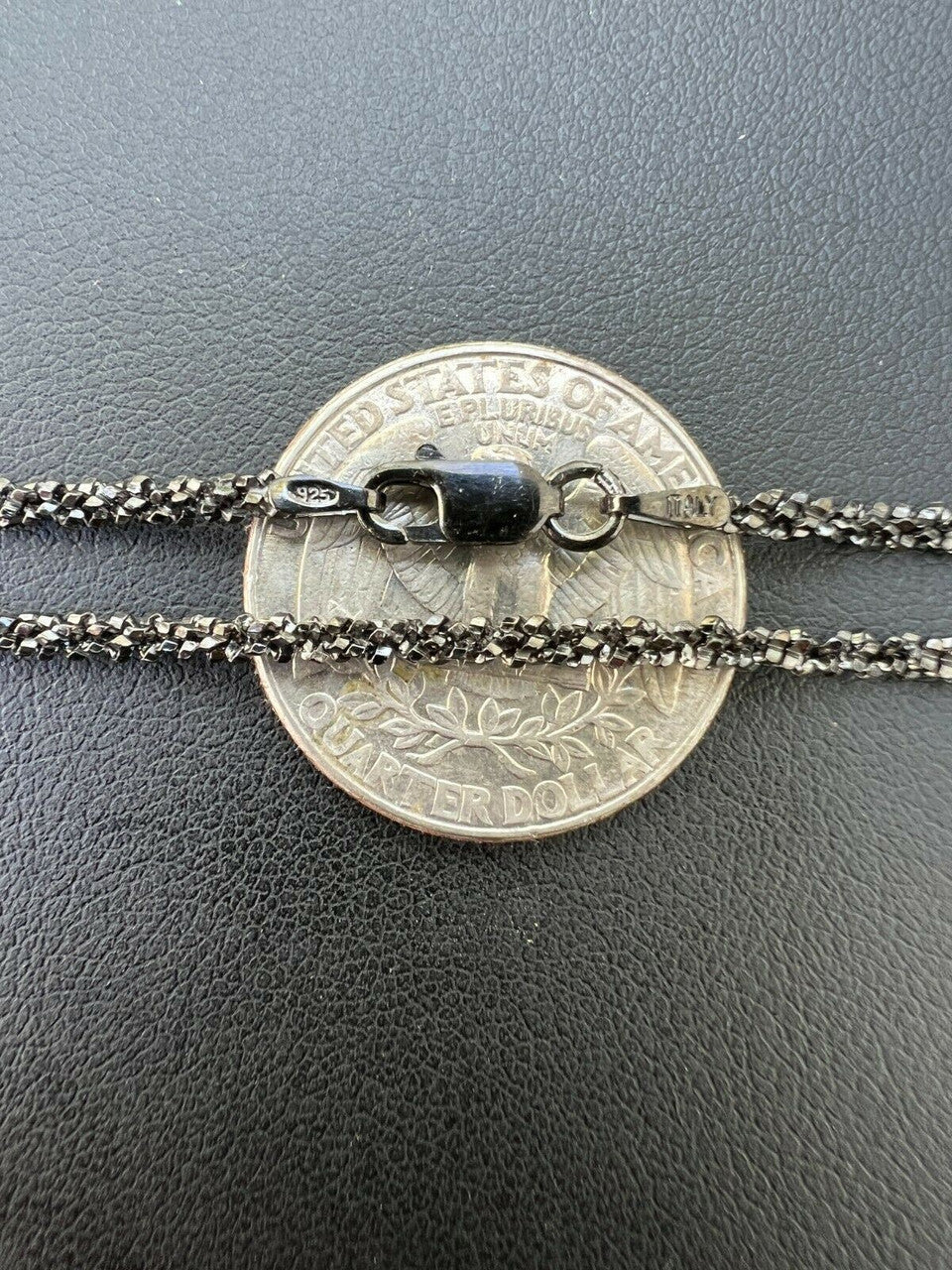 HarlemBling Black Rhodium Real 925 Silver Twisted Rock Sparkle Rope Chain Necklace 14-24