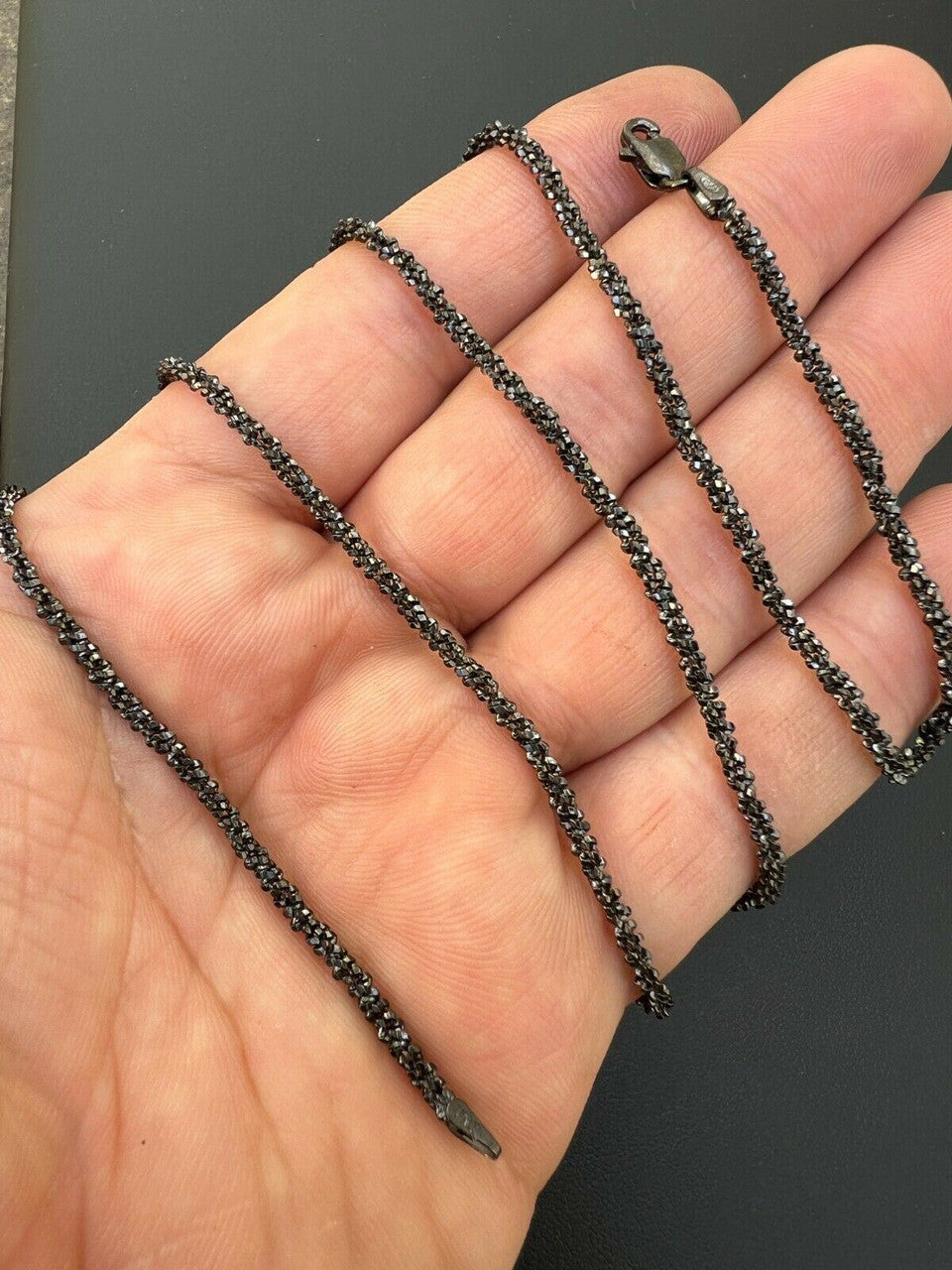 HarlemBling Black Rhodium Real 925 Silver Twisted Rock Sparkle Rope Chain Necklace 14-24