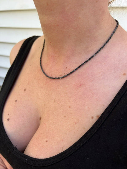 HarlemBling Black Rhodium Real 925 Silver Twisted Rock Sparkle Rope Chain Necklace 14-24