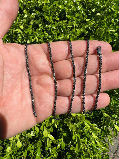 HarlemBling Black Rhodium Real 925 Silver Twisted Rock Sparkle Rope Chain Necklace 14-24